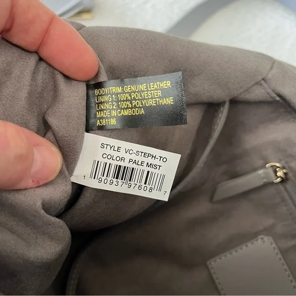 Vince Camuto Convertible Pale Mist Gray Leather Pleated Tote Steph - Picture 9 of 12